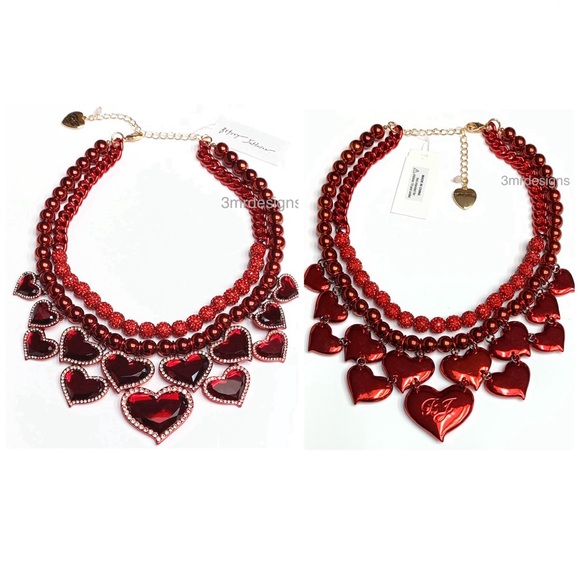 NWT Betsey Johnson 💋LOVE SPELL Red Tone Glass Crystals/ Metallic Beads Necklace - Picture 4 of 6